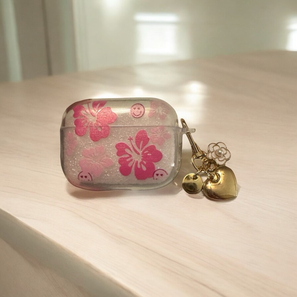 AirPod Pink Flower Case w/ Charm